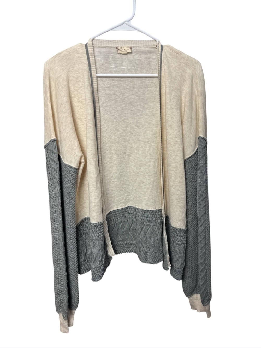 POEM & Thread Colorblock Open Front Cardigan Gray Beige Size Large